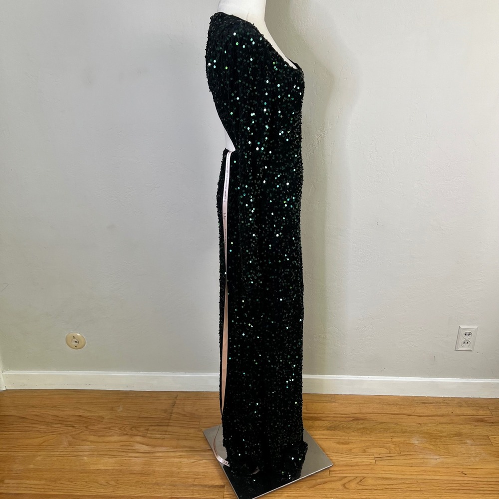 Lulus Maxi Dress Rhonna Size Medium Green Sequin Velvet Mermaid Open Back New - Picture 5 of 9